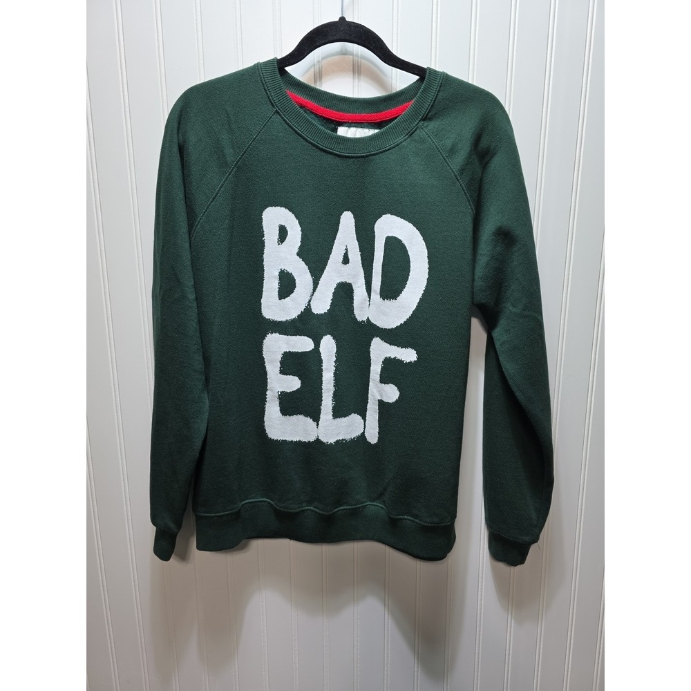 Wallflower Womens Green Oversized Raglan Sleeve "Bad Elf" Sweatshirt Size S
